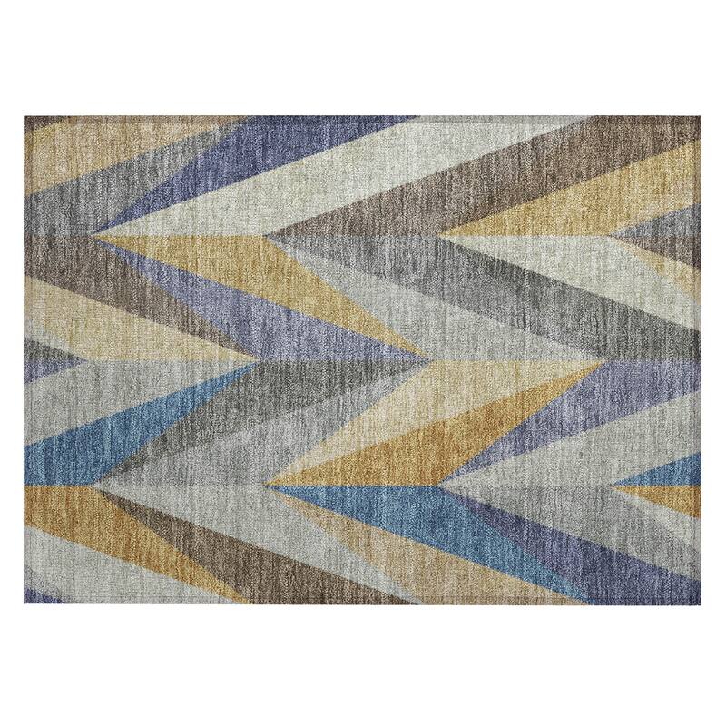 Machine Washable Indoor/ Outdoor Modern Chevron Chantille Rug