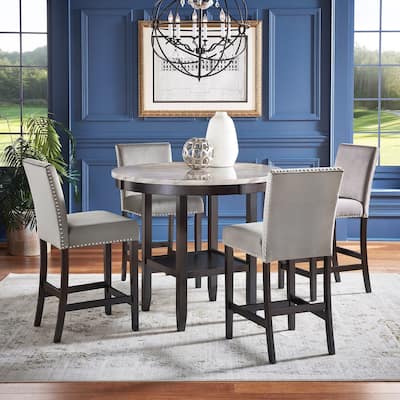 Balmforth White Faux Marble Round Counter Height Dining Set by iNSPIRE Q Classic