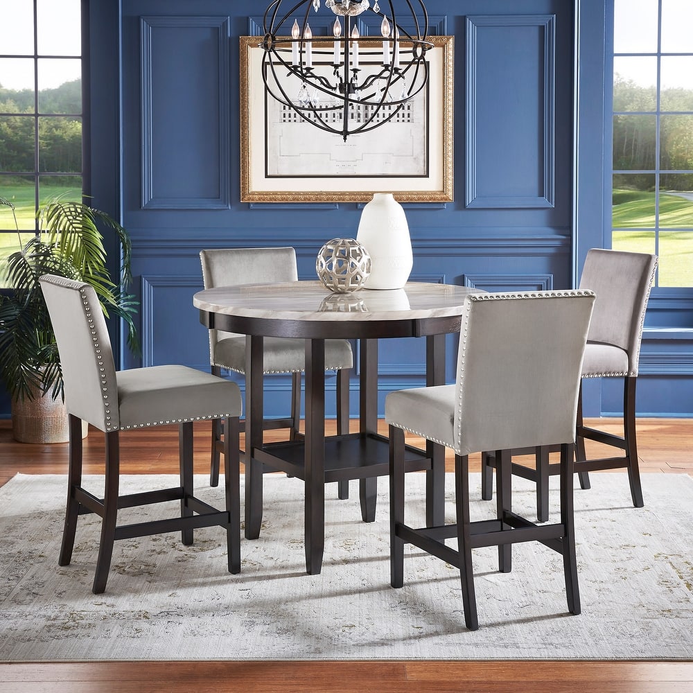 Balmforth White Faux Marble Round Counter Height Dining Set by iNSPIRE Q Classic