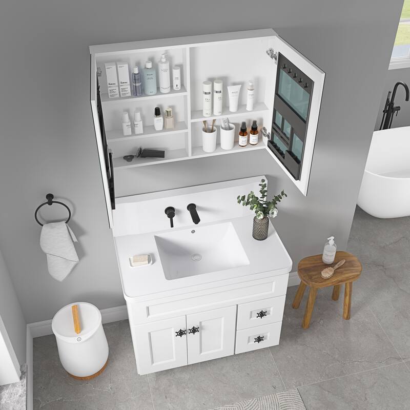 Wall Mounted Bathroom Medicine Cabinet with HD Mirror, Recessed or Surface Mount, Storage for Cosmetics & Personal Care