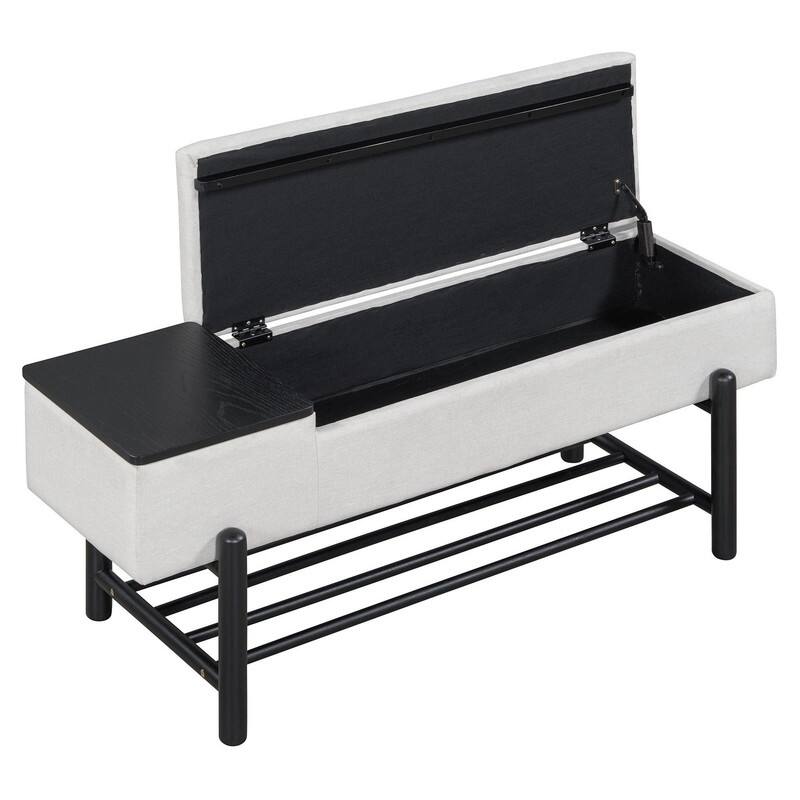 Modern 47.2" Upholstered Storage Bench with Hidden Compartment for Entryway and Living Room