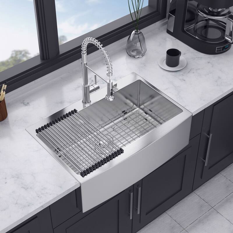 Farmhouse Apron Single Bowl Stainless Steel Kitchen Sink - 33*22 - 33*22 - Nickel