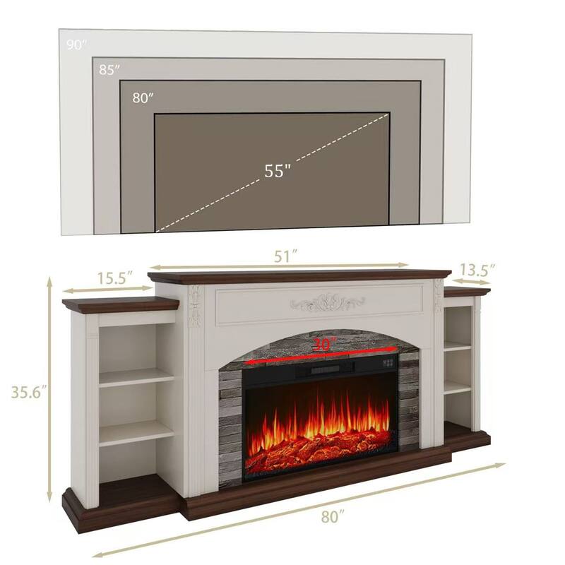 78 inch Electric Fireplace Mantel Fireplace TV Stand Entertainment Center with 30 inch Fireplace Insert Heater and Storage