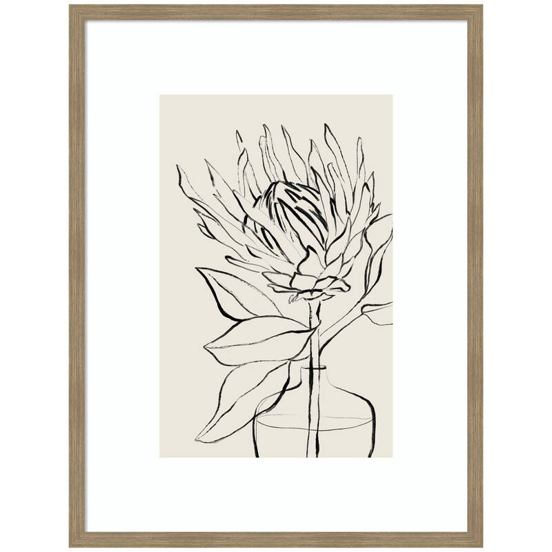 Kate and Laurel SB Protea Sketch No. 1 by Sara Berrenson Framed Wall Art Print - 32 x 42 - Brown