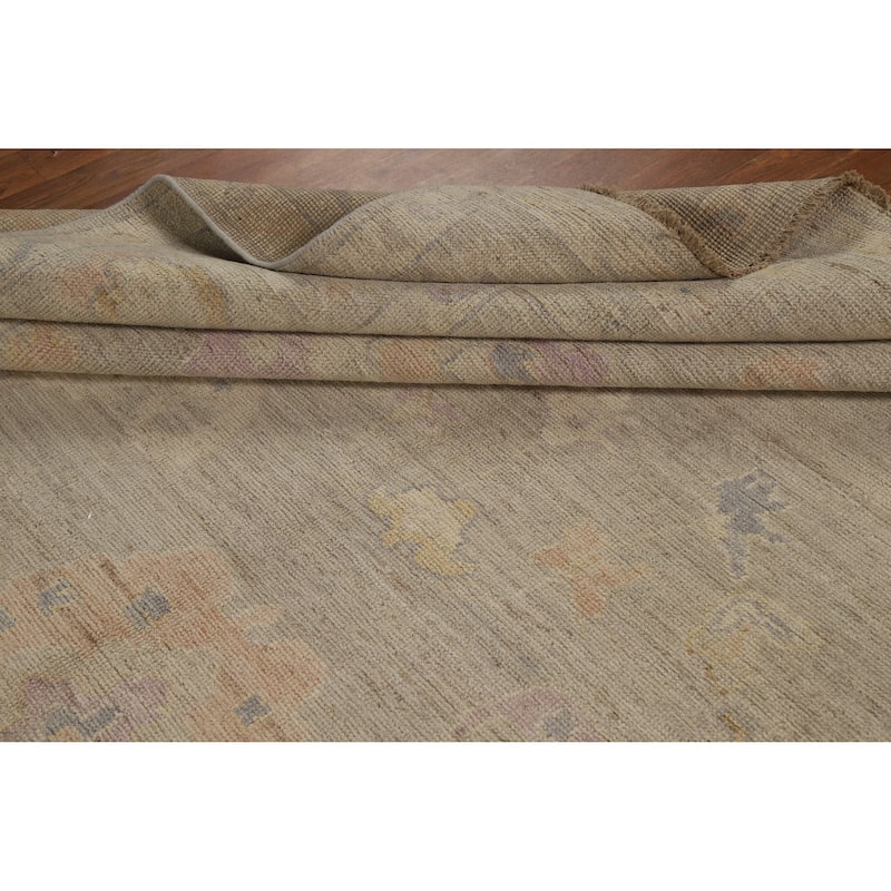Hand Knotted Oriental 100% Wool Carpet Transitional All-Over Beige & Ivories Oushak Area Rug - 12' 4'' X 9' 0''