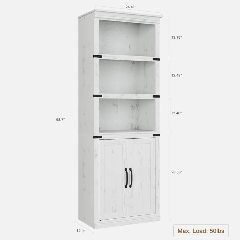 Book Shelf with Door, 5 Tier Wooden Book Case with Storage, 68.7"