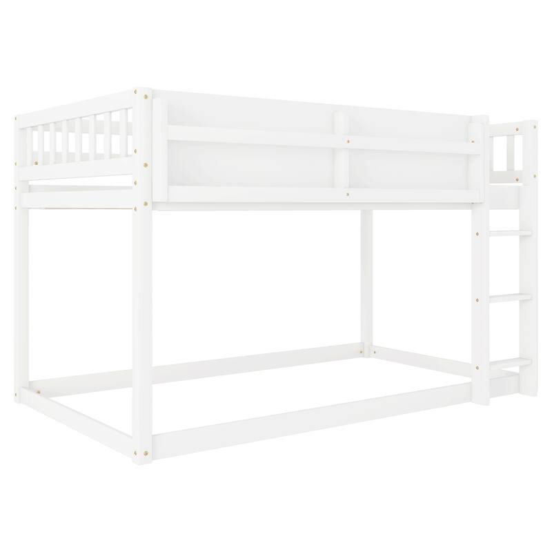 Roomfitters Twin Over Twin Bunk Bed, Low Floor Loft Platform Bed and Shelf with Wooden Frame for Bedroom