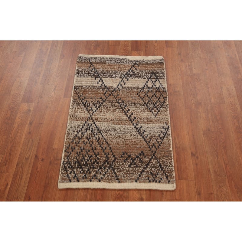 Moroccan Oriental Rug Hand-Knotted Accent Wool Carpet - 2'0"x 3'0"