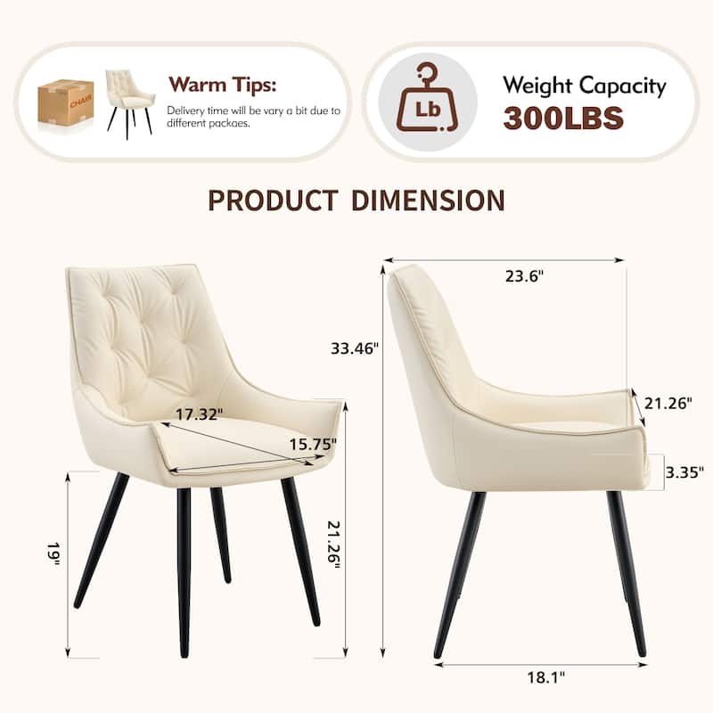 Dining Chairs Set of 2, Off White Faux Leather Dining Room Chair, Metal Kitchen Chairs with Gold Mesh Texture