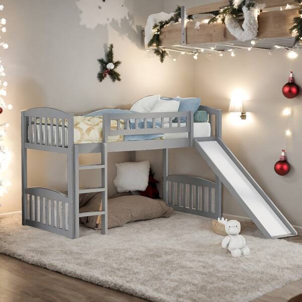 slide 2 of 24, Twin Size Loft Bed With Slide and Ladder,Solid Construction for Home Grey