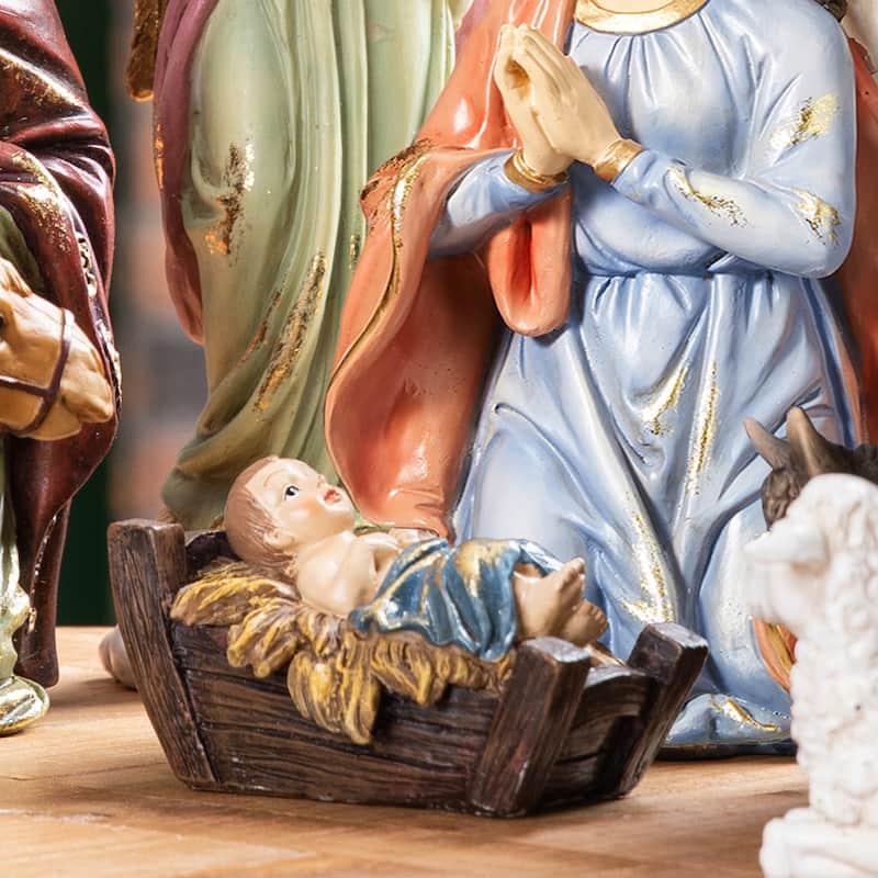 Glitzhome 12pcs Resin Christmas Multi Nativity Figurines Set