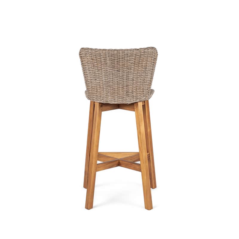 Christopher Knight Home - Lina Acacia and Rattan Outdoor Barstool (Set of 2)