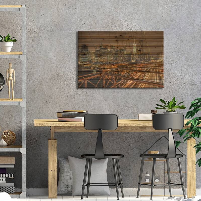 Brooklyn Bridge Print On Wood by Anders Jorulf - Multi-Color
