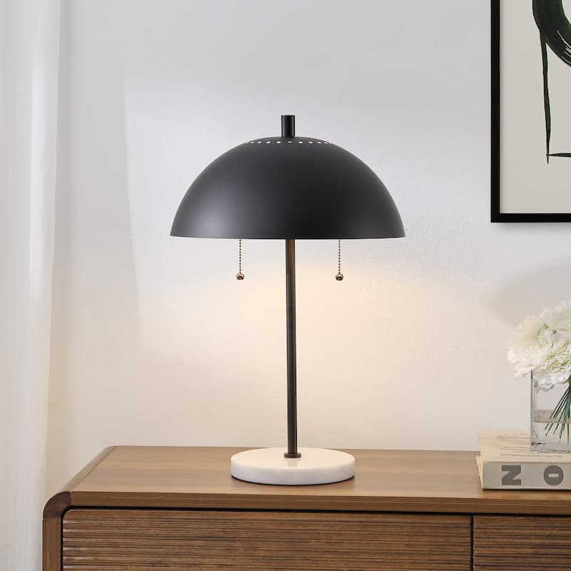 Jennifer 20.7" Dome Metal with Marble Base LED Table Lamp, Gold/White by JONATHAN Y - Black White