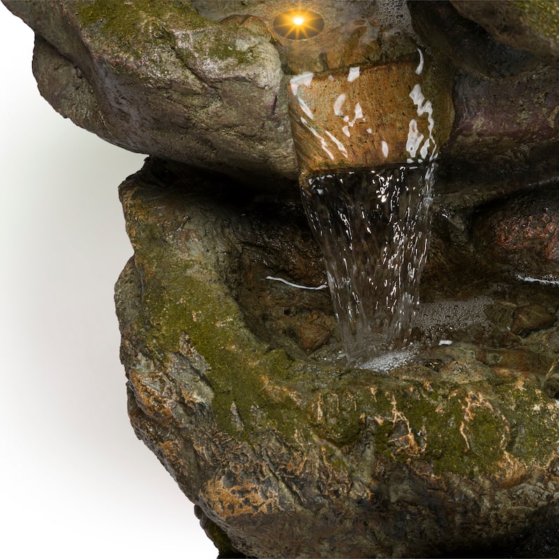 Alpine Corporation WIN1008 39" Gray Outdoor Floor Aged Stone Water Fountain with LED Lights