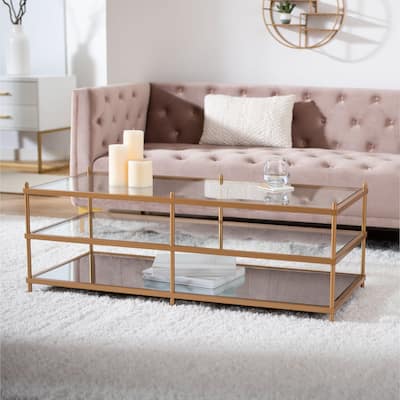 SAFAVIEH Cathal Glass 3-Tier Storage Display Coffee Table - 47.5" W x 20" L x 17.5" H