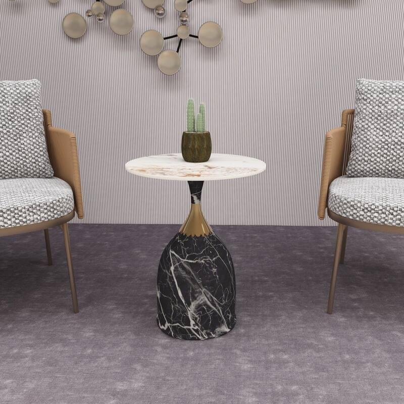 Oslo Round Side Table 18-Inch Sintered Stone Tabletop Side Table with Stainless Steel Pedestal Base