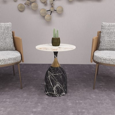 Oslo Round Side Table 18-Inch Sintered Stone Tabletop Side Table with Stainless Steel Pedestal Base