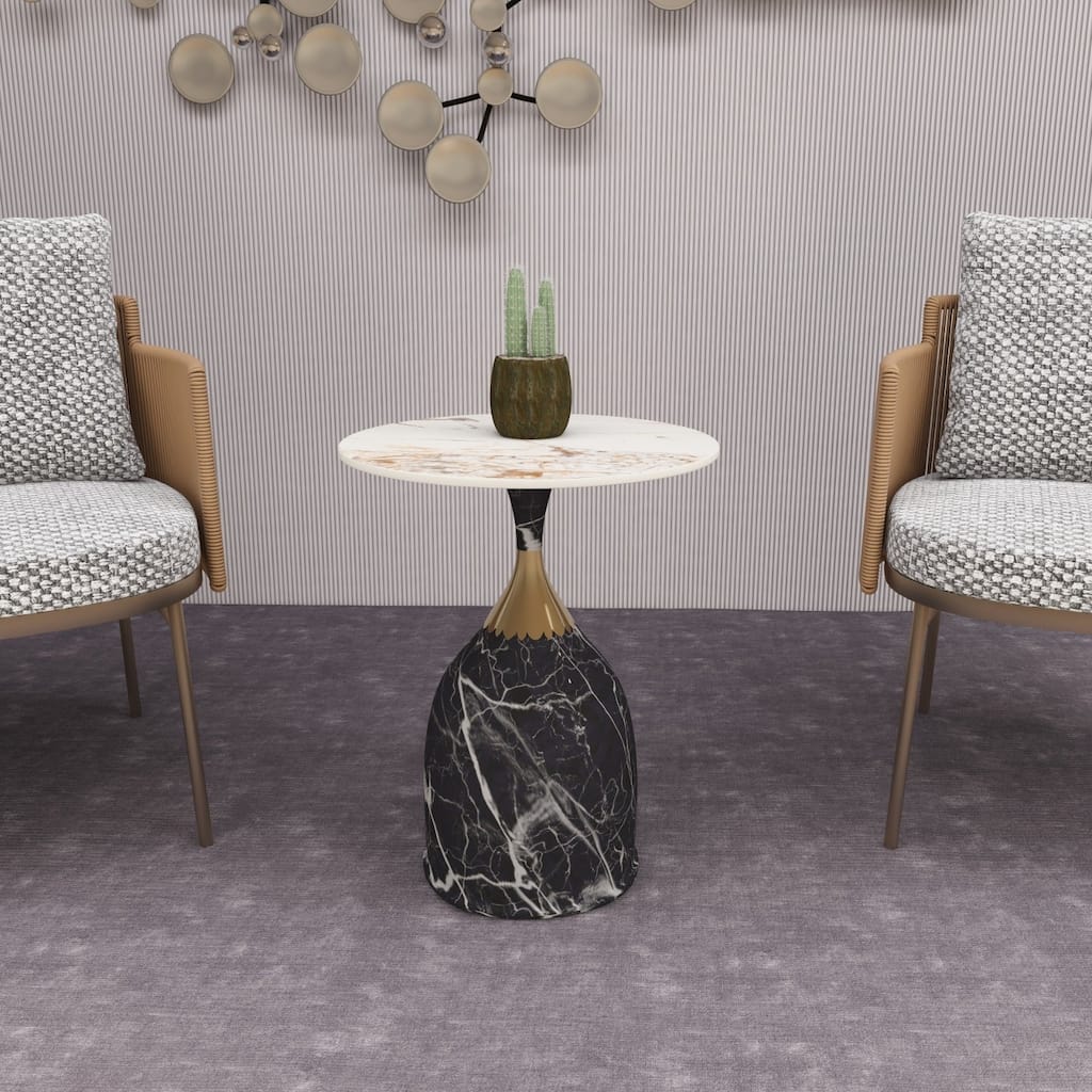 Oslo Round Side Table 18-Inch Sintered Stone Tabletop Side Table with Stainless Steel Pedestal Base