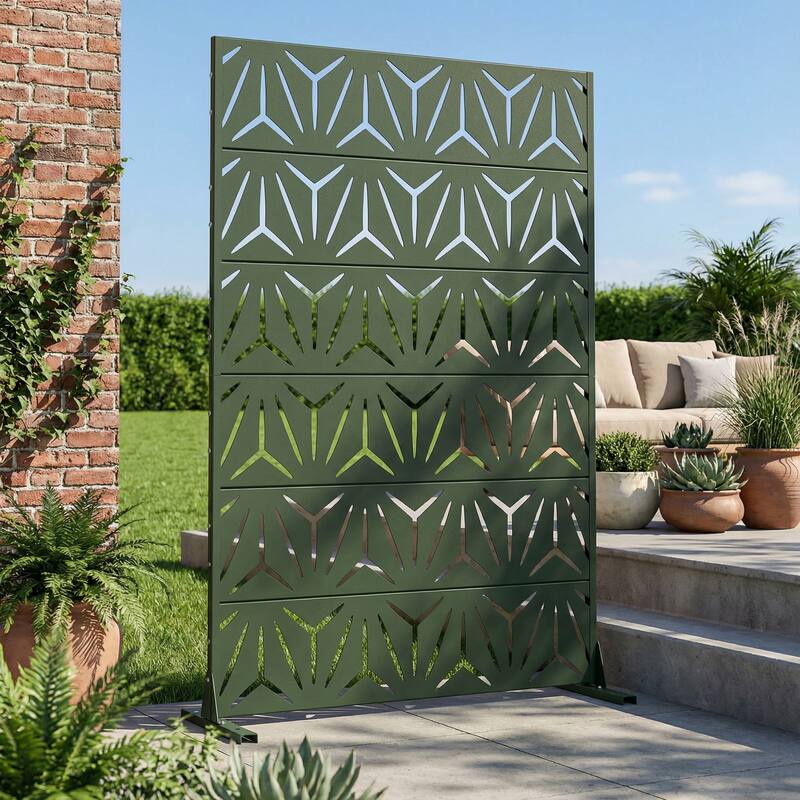 72" H×47"W Dovelina Black Outdoor Freestanding Metal Privacy Screen Decorative Garden Fence