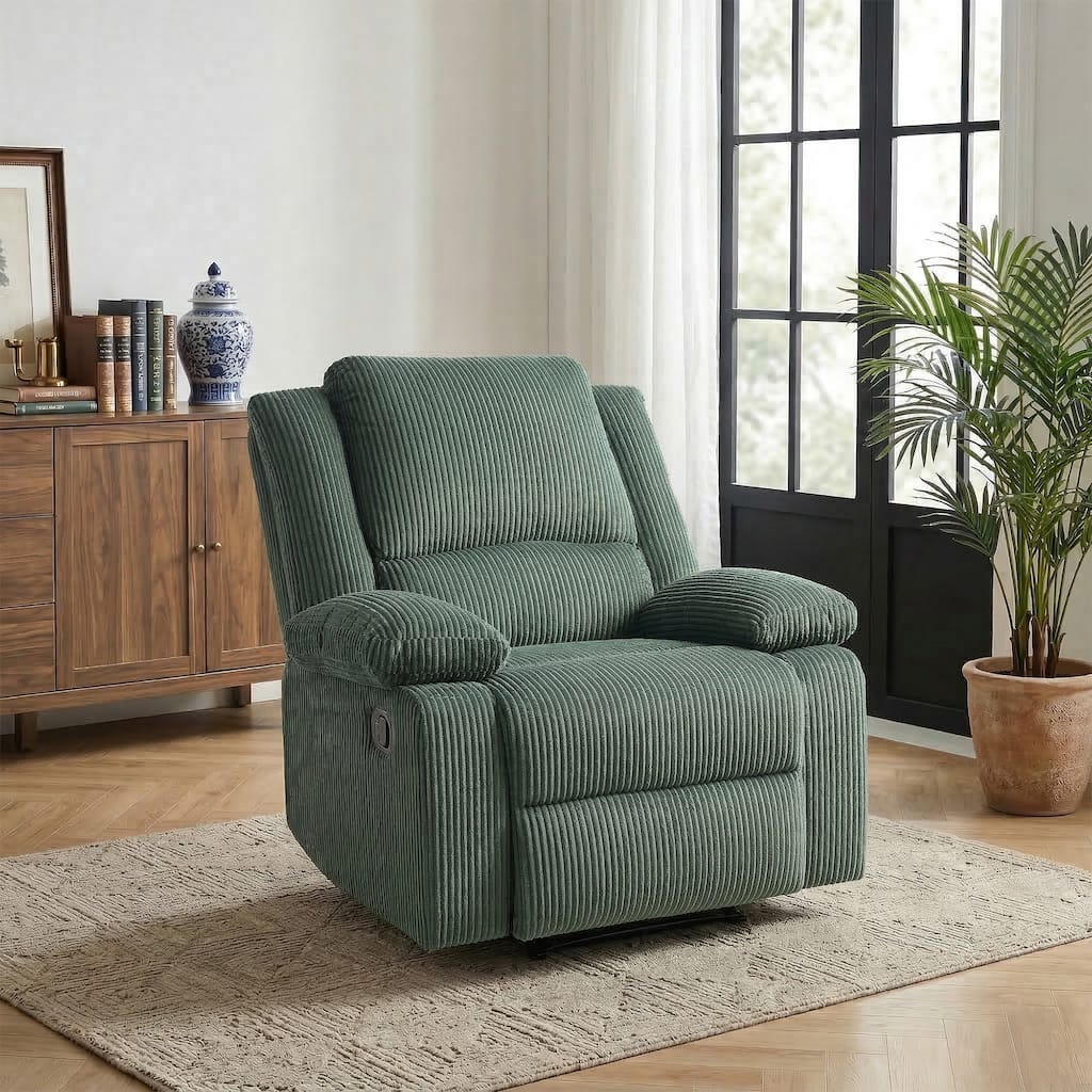 Corduroy Manual Recliner Chair with Footrest
