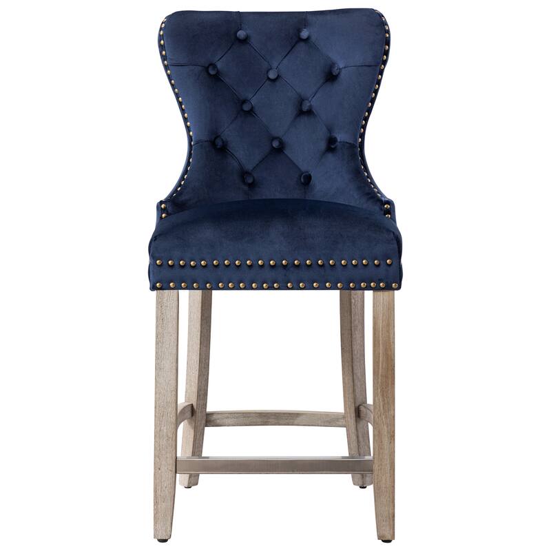 Carter 29" Wingback Tufted Nailhead Bar Stool with Antique Grey Legs