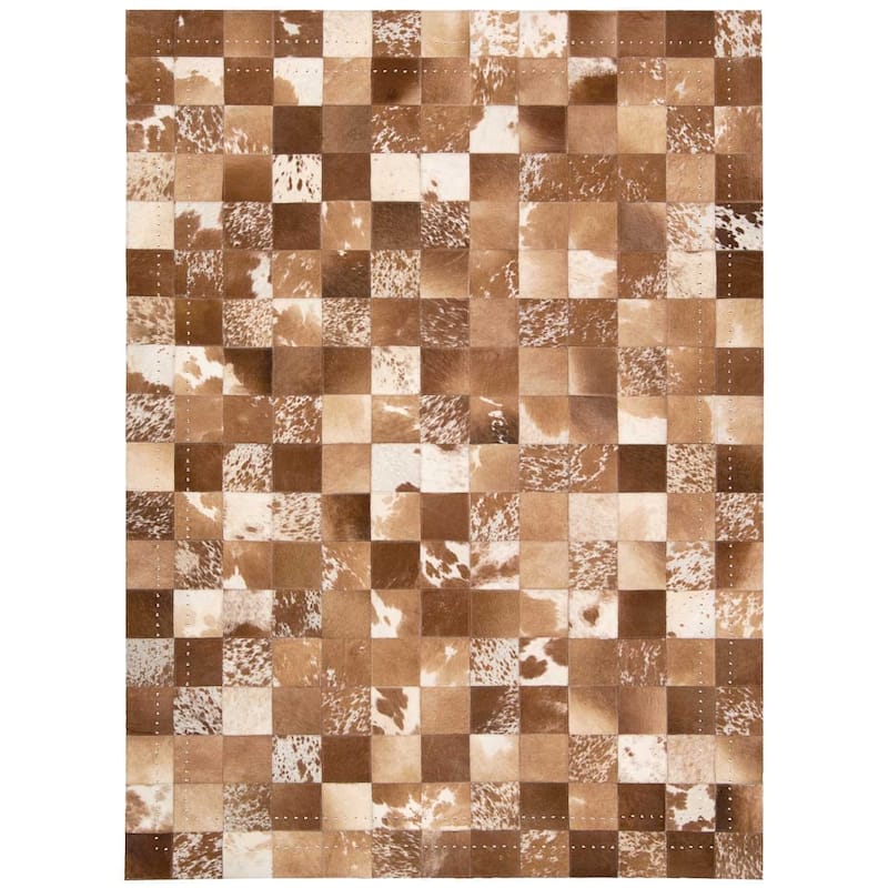 Nourison Vivid Textured Over-dyed Hair on Hide Modern Patchwork Area Rug - 5' 3" x 7' 5" - Beige/Brindle - Rectangle