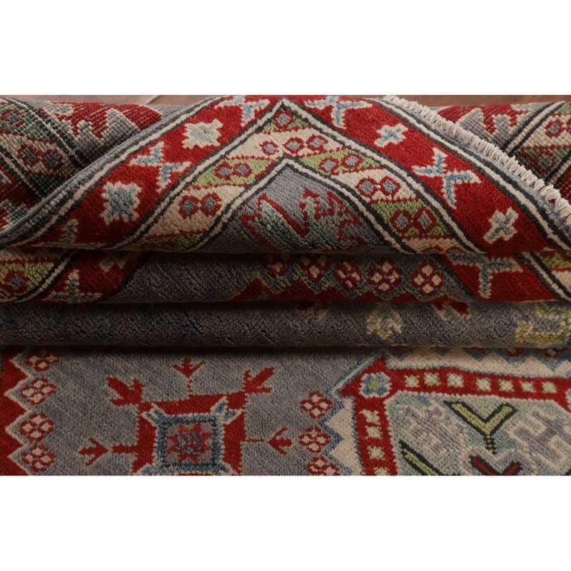 Gray Kazak Oriental Area Rug Hand-Knotted Wool Carpet - 6'7" x 9'6"