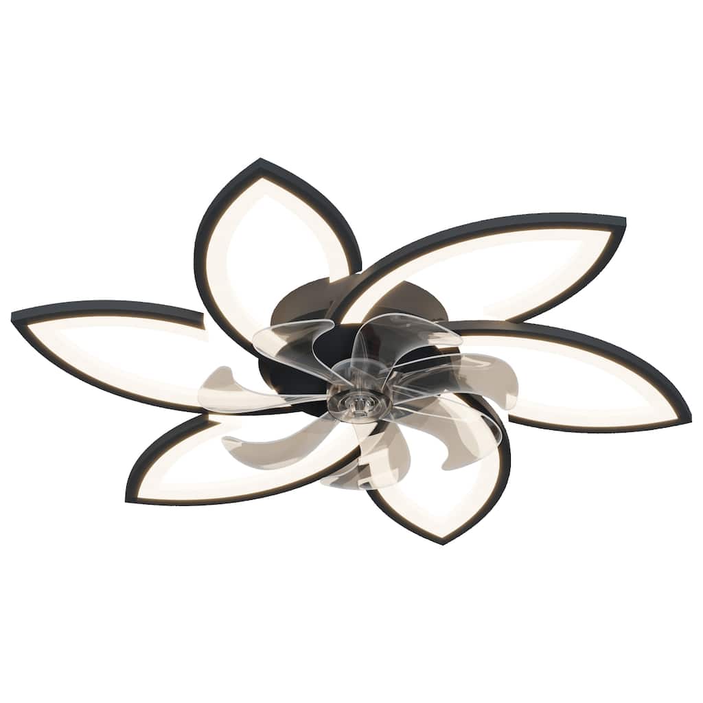 Indoor Flush Mount Ceiling Fan with Flower Shaped LED Light and Remote Control, Reversible Inverter Silent Copper Core Motor