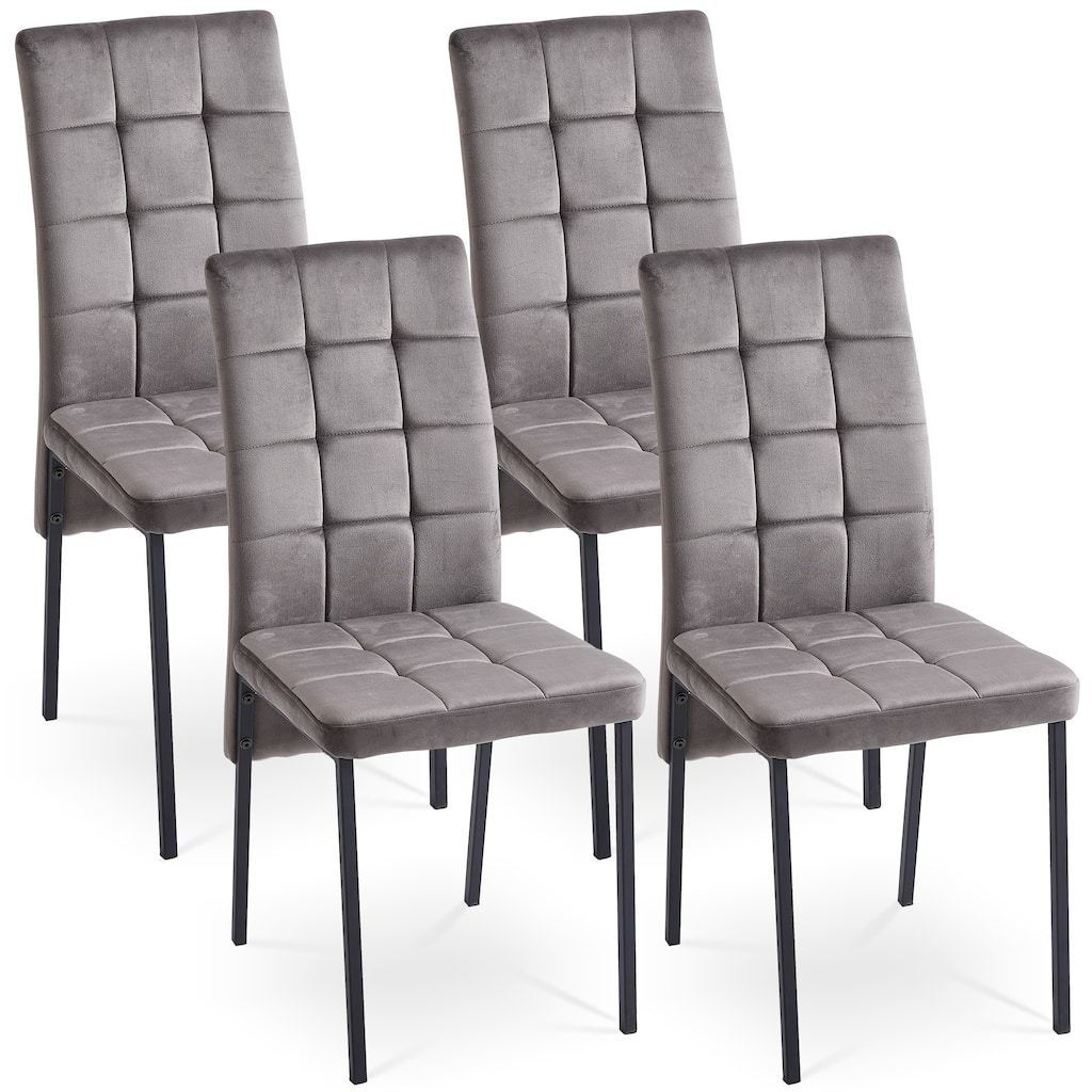 High Back Nordic Dining Chair Modern Fabric Chair with Black Legs Set Of 4
