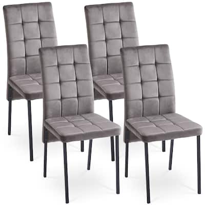 Velvet High Back Nordic Dining Chair Modern Fabric Chair with Black Legs, Set Of 4
