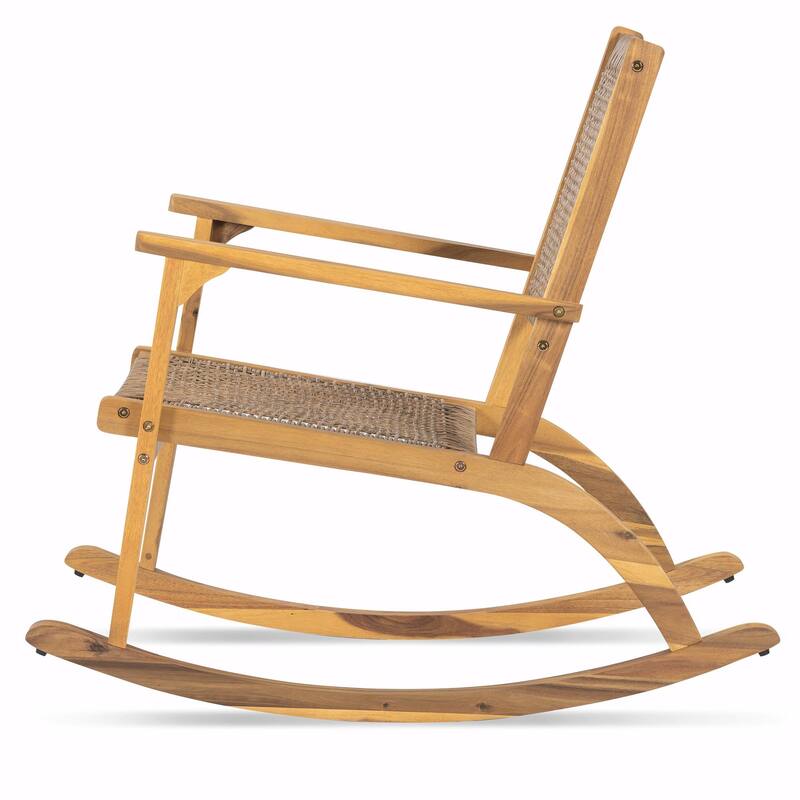 Outdoor Rocking Chair Set - 2 Acacia Wood Rockers with Wicker Rattan Seat & Backrest