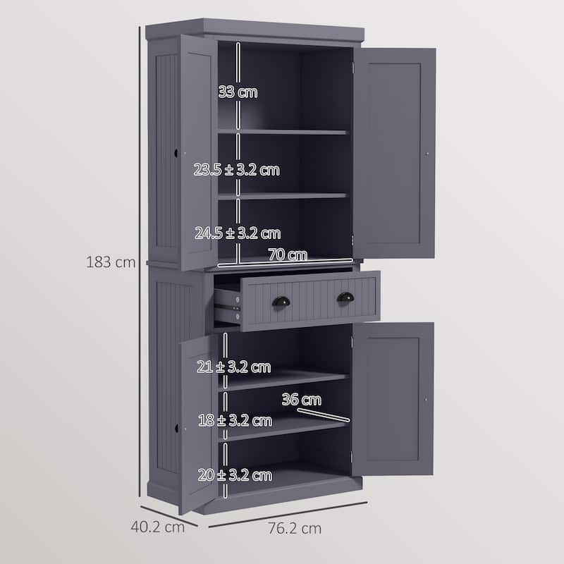 72" Kitchen Pantry Cabinet, Freestanding Tall Storage Cabinet, Traditional Kitchen Cabinet with 4 Doors, Drawer