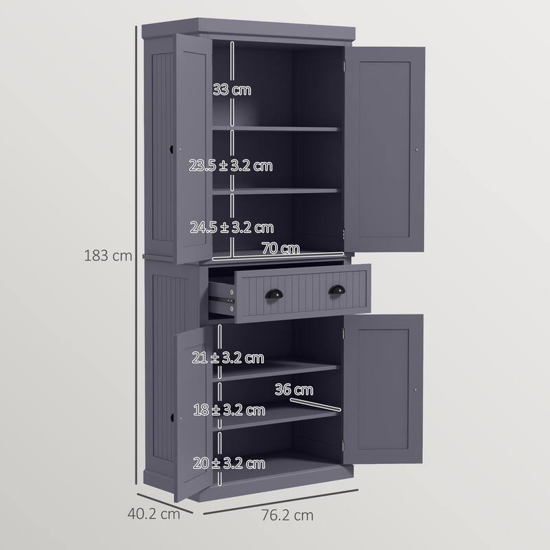 Traditional Tall Storage Cabinet with 4 Doors, Drawer and 3 Adjustable Shelves