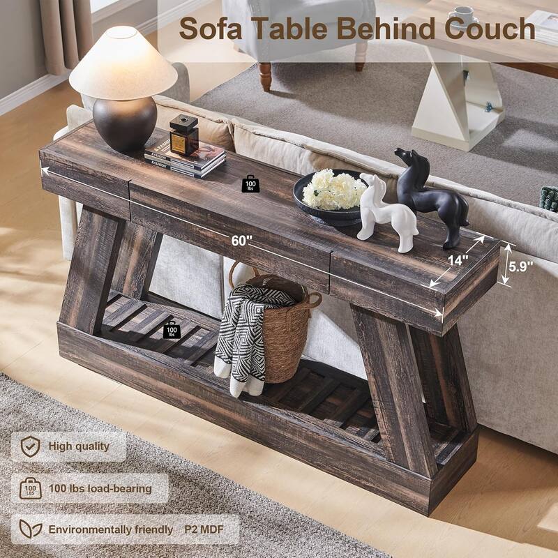 60" Farmhouse Entryway Table with Drawer, Entry Table, Foyer Table