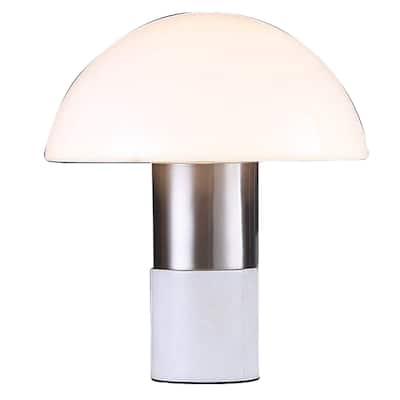 Lumina 15 Inch Table Lamp, Dome Shaped Shade, Slender Metal Stem, Nickel