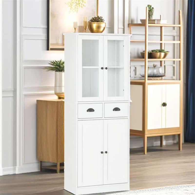 Freestanding Kitchen Storage Cabinet w/ Adjustable Shelves and Drawers - N/A - White