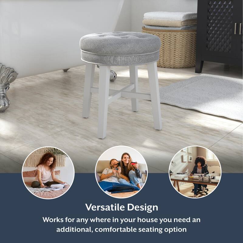Hillsdale Furniture Sophia Tufted Backless Vanity Stool, White with Linen Gray Fabric - White & Linen Gray - 16" x 16" x 18"