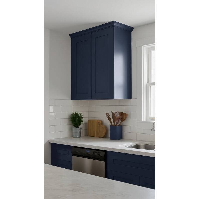 Navy Blue Shaker 30" Solid Wood Wall Cabinet, Soft Close Hinges, Adjustable Shelves, Double Door for Kitchen,Bath,Laundry - Blue