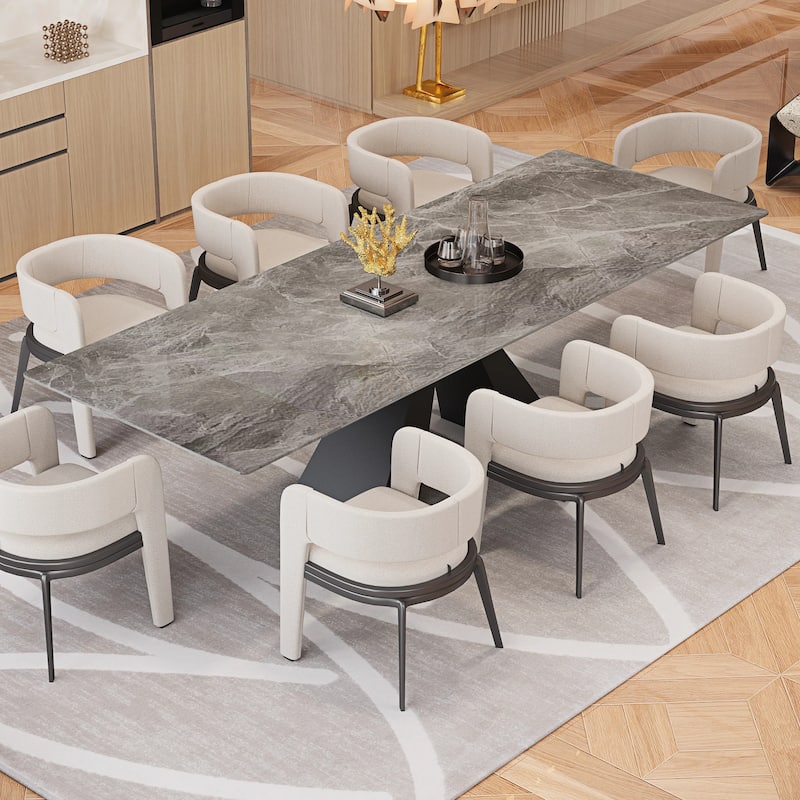 63'' to 94.5” Extendable Dining Table For 8-10 with Sintered Stone Table top and Metal Base - 94.48"