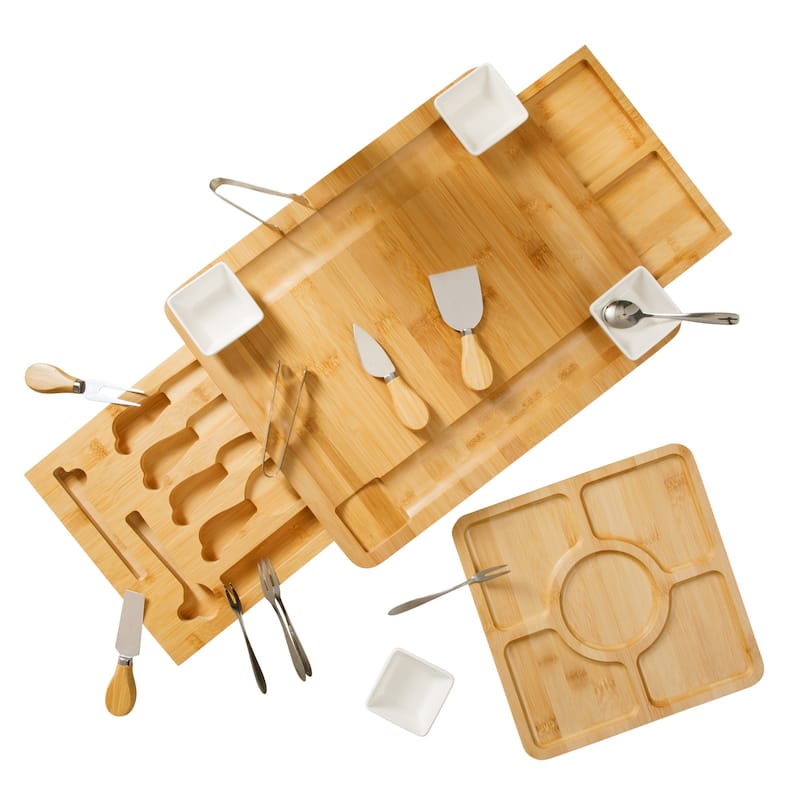 Gibson Home Rustic Inspirations 18-Piece Bamboo Charcuterie Board Set - Ceramic Bowls, Utensils