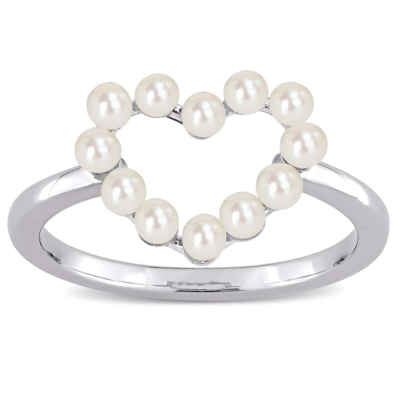 Miadora Cultured Freshwater Pearl Heart Ring in 14k White Gold