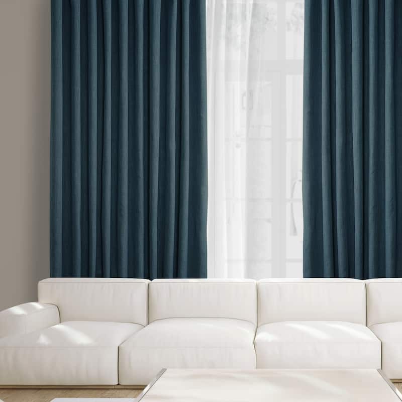Exclusive Fabrics Faux Linen Extra Wide Room Darkening Curtains Panel - Versatile Privacy Drapery for Wide Windows (1 Panel) - 100 X 96 - Story Blue