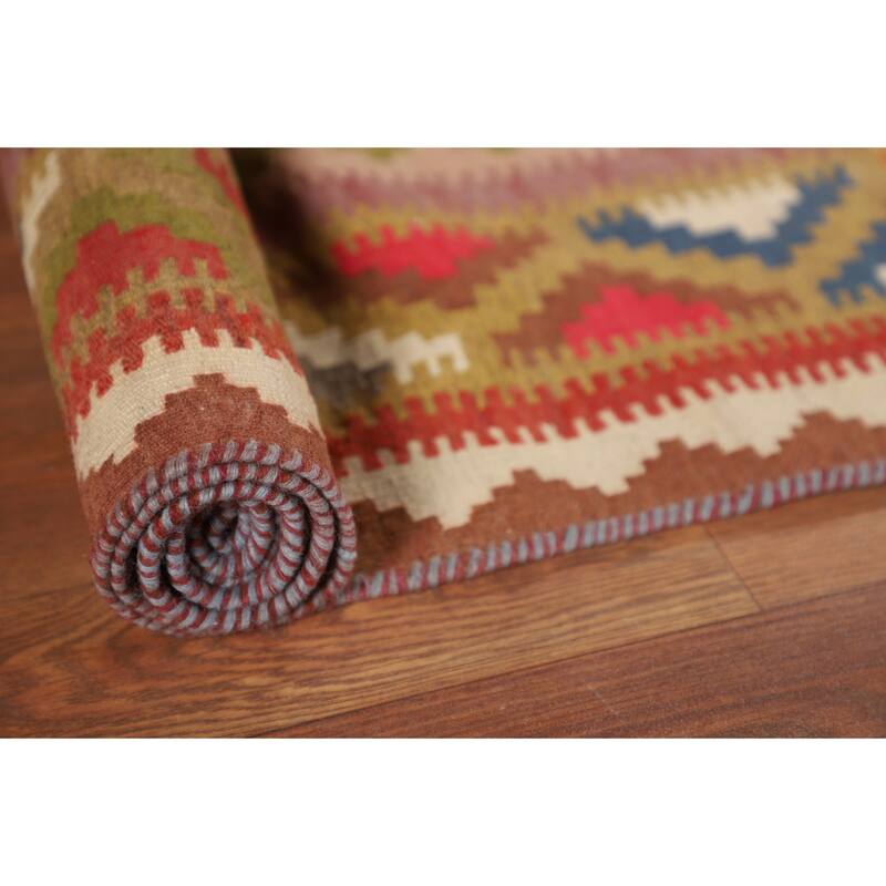 Reversible Kilim Qashqai Vegetable Dye Persian Vintage Wool Carpet - 5'0"x 9'0"