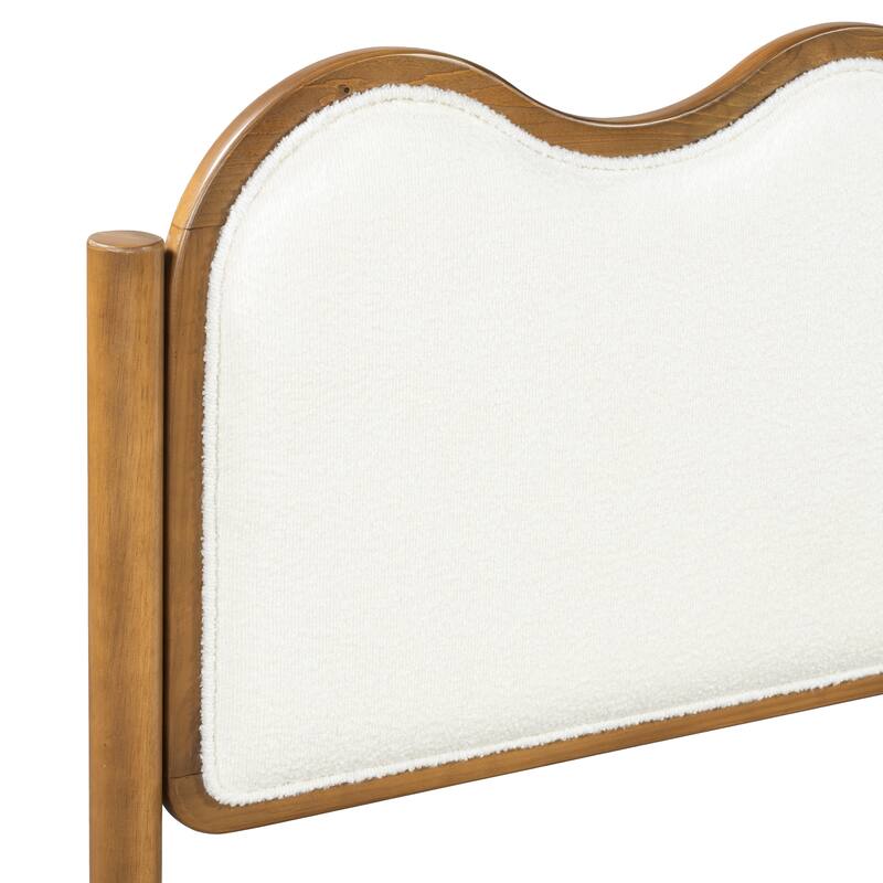 Christopher Knight Home - Modern Upholstered Boucle Bed Frame with Wooden Legs with Wavy Curved Headboard