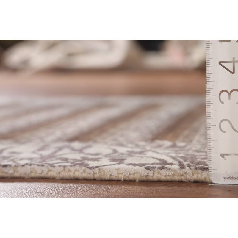 Striped Abstract Accent Rug Handmade Oriental Grey Wool Carpet - 2'10"x 4'6"