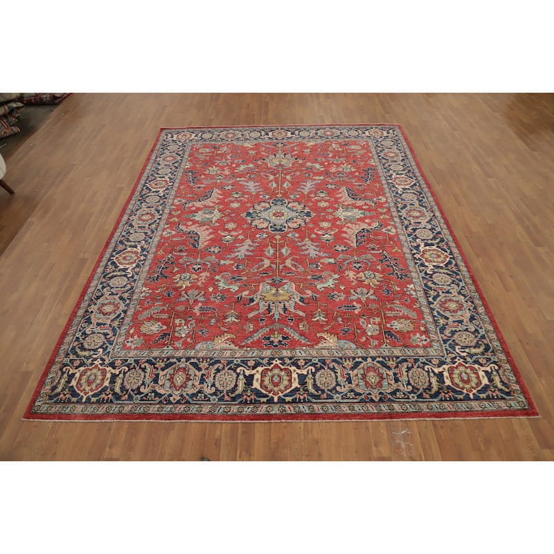 Hand Knotted Oriental 100% Wool Carpet Traditional All-Over Red Ziegler Area Rug - 11' 6'' X 9' 0''