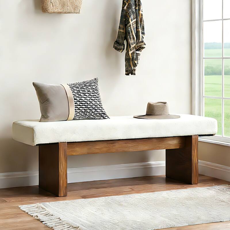 Solid Wood Upholstered Entryway Bench, Bedroom Bed End Foyer Accent Bench Dining Kitchen Bench for Living Room