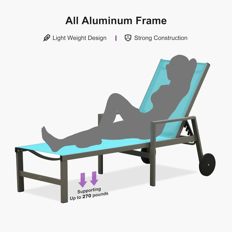 PURPLE LEAF Adjustable Patio Chaise Lounge Set 2 Pieces Lounge Chairs with Wheels and Side Table