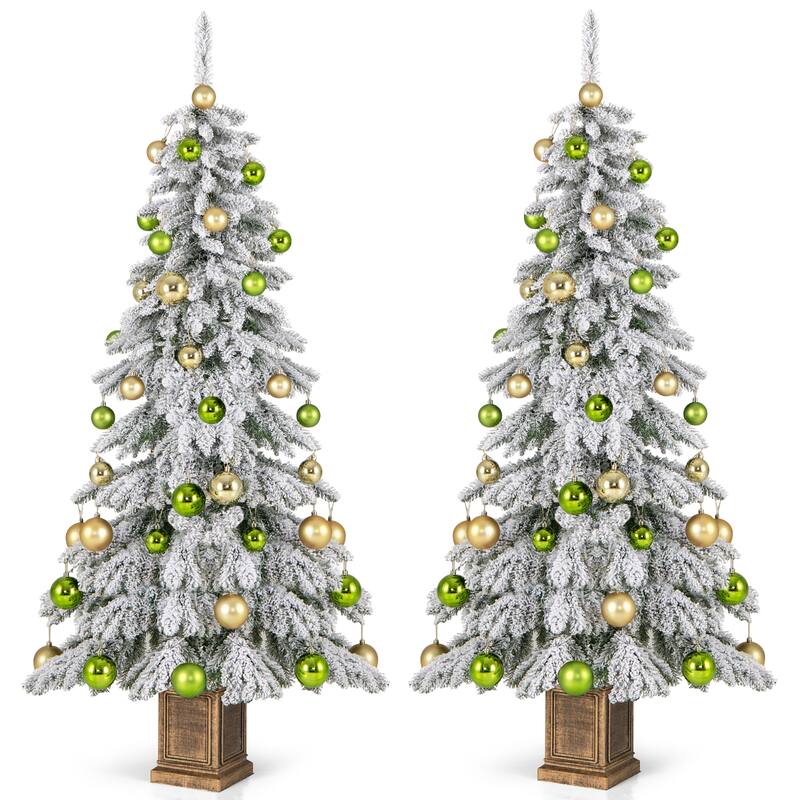 Gymax 2PCS 6 ft Artificial Xmas Tree Hinged Christmas Tree w/ 589 - See Details - Green - 6 Foot